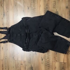 Asos Maternity Black Wash Straight Overalls Elastic Sides Adjustable Size 10